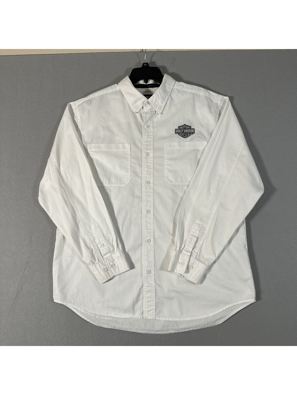 Harley Davidson Mens XL Button Up Shirt MotorClothes Logo White Biker LS